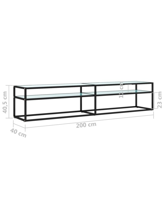 Tv plaukts, 200x40x40,5 cm, rūdīts stikls, balts marmora raksts