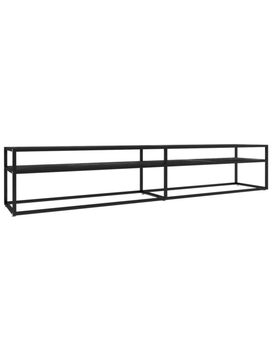 Tv plaukts, 220x40x40,5 cm, rūdīts stikls, melns marmora raksts