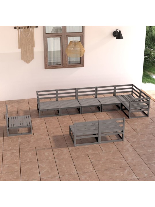 9-daļīgs dārza atpūtas mēbeļu komplekts, pelēks, priedes koks