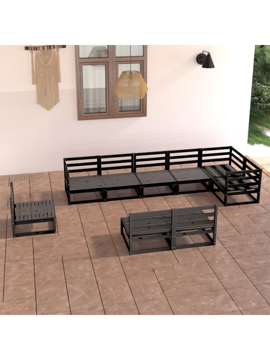 9-daļīgs dārza atpūtas mēbeļu komplekts, melns, priedes koks