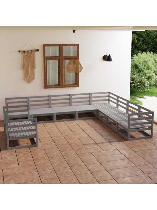 10-daļīgs dārza atpūtas mēbeļu komplekts, pelēks, priedes koks