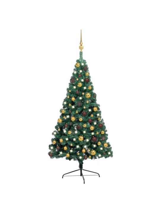 Izgaismota ziemassvētku egle ar rotājumiem, zaļa, 120 cm