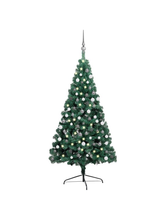 Izgaismota ziemassvētku egle ar rotājumiem, zaļa, 120 cm