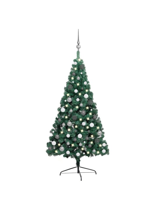 Izgaismota Ziemassvētku egle ar rotājumiem, zaļa, 240 cm