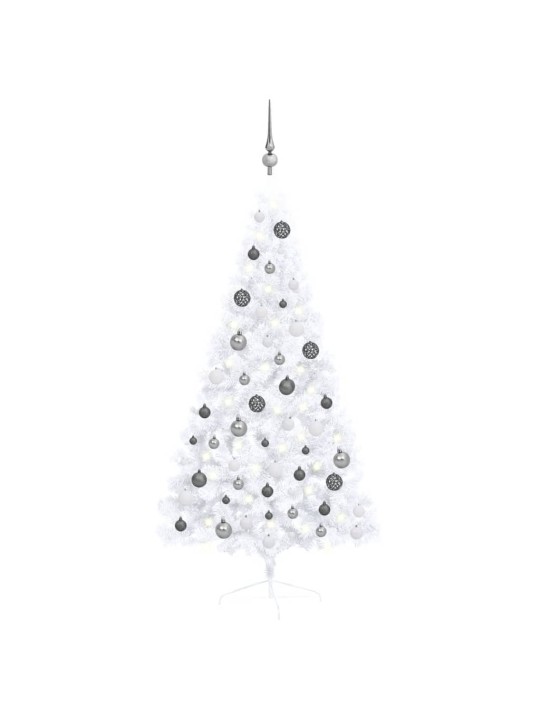 Izgaismota ziemassvētku egle ar rotājumiem, balta, 150 cm