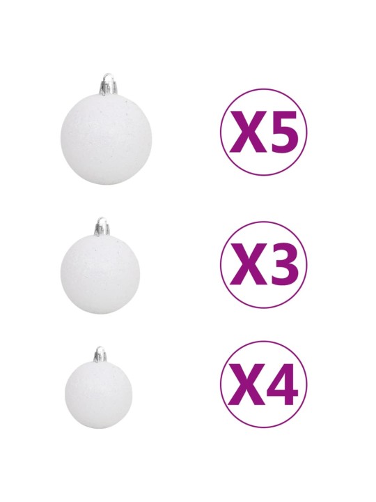 Izgaismota ziemassvētku egle ar rotājumiem, balta, 150 cm