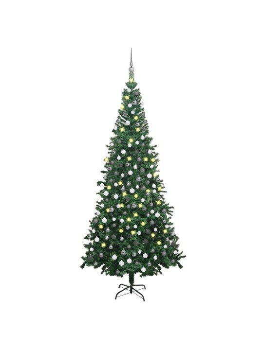 Izgaismota Ziemassvētku egle ar rotājumiem, zaļa, L, 240 cm
