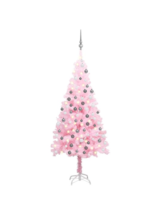 Izgaismota mākslīgā Ziemassvētku egle ar rotājumiem, 150cm, PVC