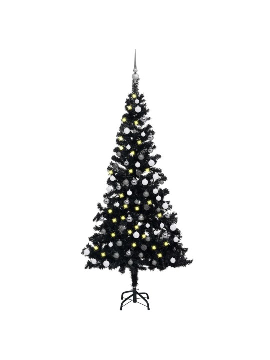 Izgaismota mākslīgā Ziemassvētku egle ar rotājumiem, 150cm, PVC
