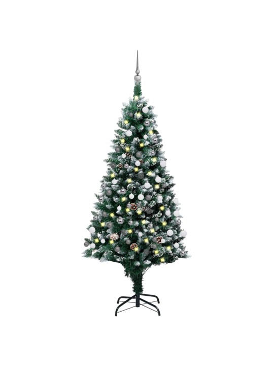 Mākslīgā Ziemassvētku egle ar rotājumiem un čiekuriem, 150 cm