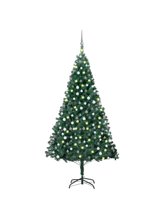 Izgaismota Ziemassvētku egle ar rotājumiem, zaļa, 240 cm, PVC