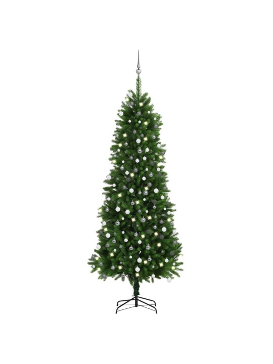 Izgaismota Ziemassvētku egle ar rotājumiem, zaļa, 240 cm
