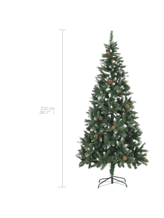 Mākslīgā ziemassvētku egle ar rotājumiem un čiekuriem, 210 cm