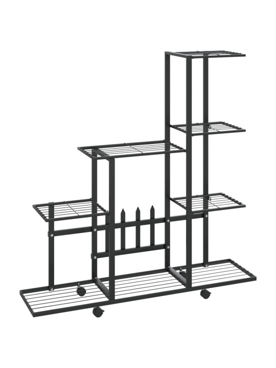 Puķu statīvs ar riteņiem, 94,5x25x92,5 cm, melns metāls