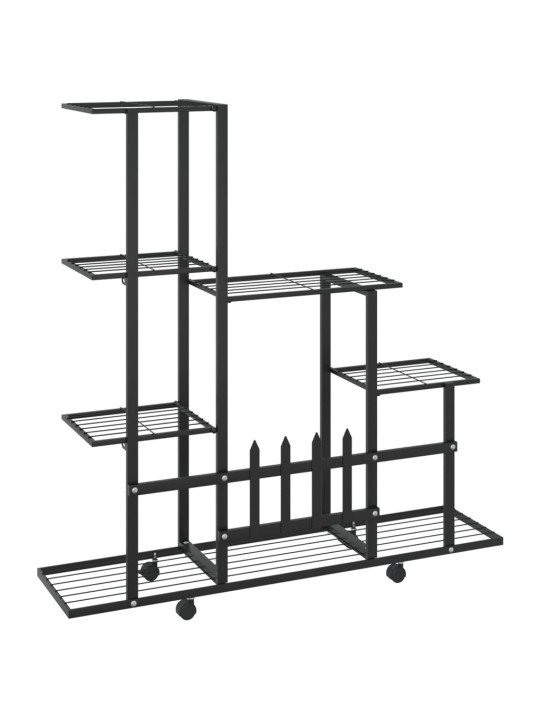 Puķu statīvs ar riteņiem, 94,5x25x92,5 cm, melns metāls