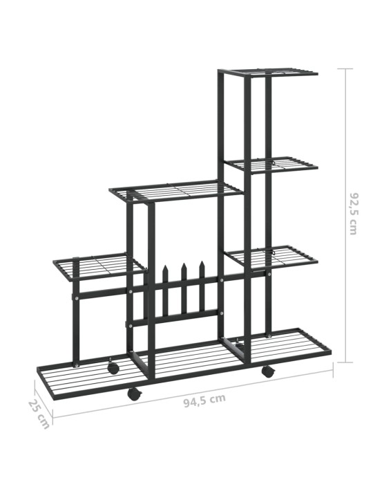 Puķu statīvs ar riteņiem, 94,5x25x92,5 cm, melns metāls