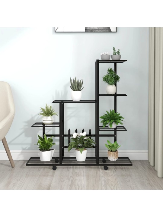 Puķu statīvs ar riteņiem, 94,5x25x92,5 cm, melns metāls