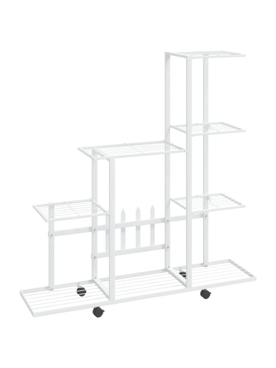 Puķu statīvs ar riteņiem, 94,5x25x92,5 cm, balts metāls