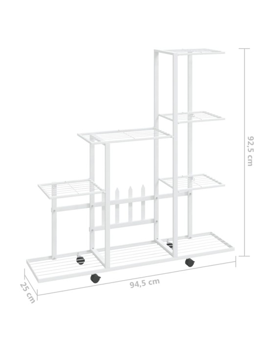 Puķu statīvs ar riteņiem, 94,5x25x92,5 cm, balts metāls