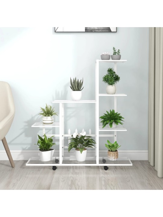Puķu statīvs ar riteņiem, 94,5x25x92,5 cm, balts metāls