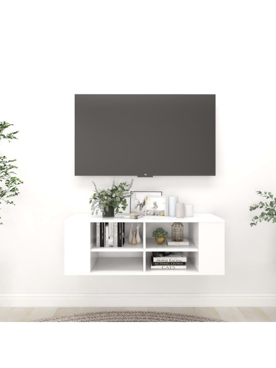 Sienas tv skapītis, balts, 102x35x35 cm, inženierijas koks