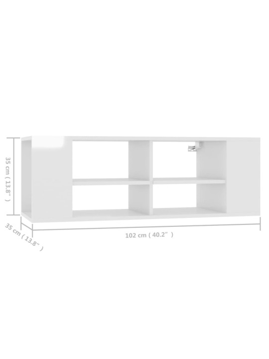 Sienas tv skapītis spīdīgi balts 102x35x35 cm inženierijas koks