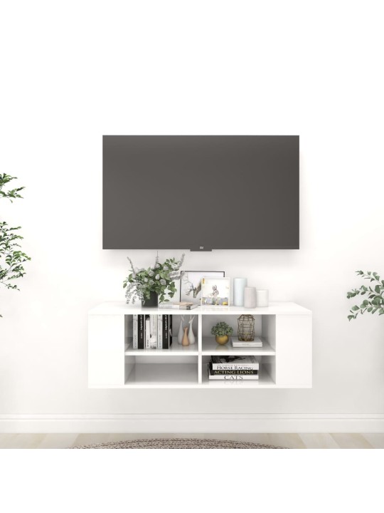 Sienas tv skapītis spīdīgi balts 102x35x35 cm inženierijas koks