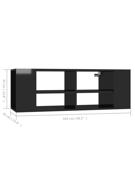 Sienas tv skapītis spīdīgi melns 102x35x35 cm inženierijas koks
