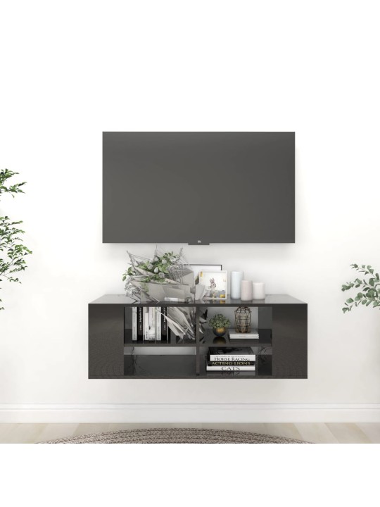 Sienas tv skapītis spīdīgi melns 102x35x35 cm inženierijas koks