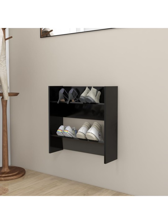 Sienas apavu plaukts, melns, 60x18x60 cm, inženierijas koks