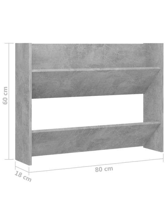 Sienas apavu plaukts, betonpelēks, 80x18x60cm inženierijas koks