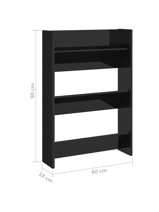 Sienas apavu plaukti, 2 gb., melni 60x18x90cm inženierijas koks