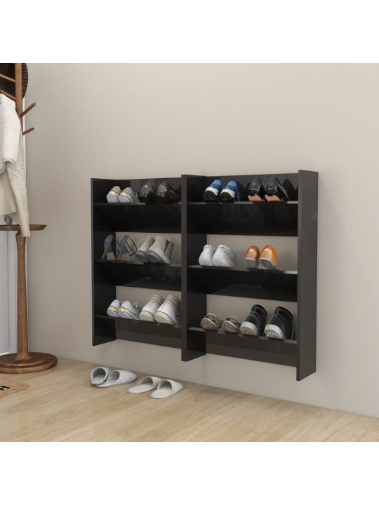 Sienas apavu plaukti, 2 gb., melni 60x18x90cm inženierijas koks