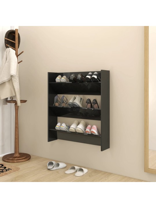 Sienas apavu plaukts 80x18x90cm spīdīgi melns inženierijas koks