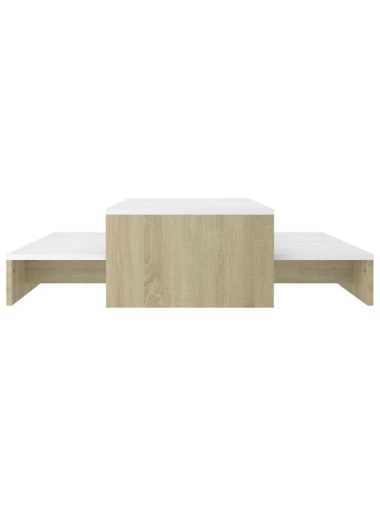 Kafijas galdiņu komplekts, balts, ozolkoka, 100x100x26,5 cm