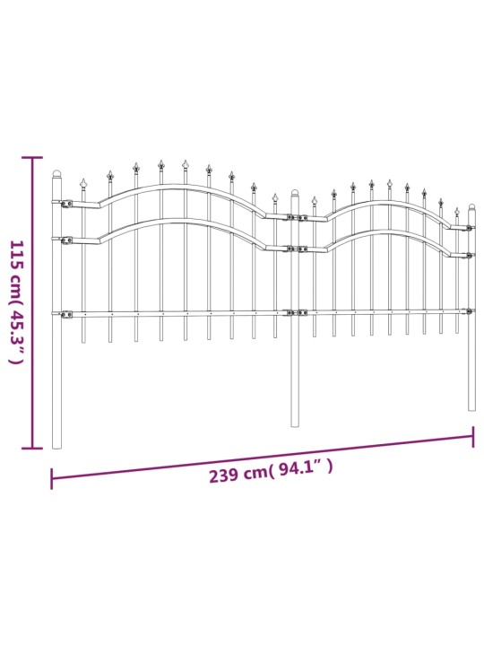Dārza žogs ar pīķiem, melns, 115 cm, pulverkrāsots tērauds