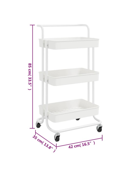 3-līmeņu virtuves ratiņi, balti, 42x35x85 cm, dzelzs, abs