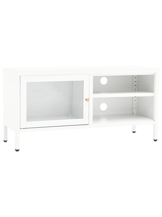 Tv skapītis, balts, 90x30x44 cm, tērauds un stikls