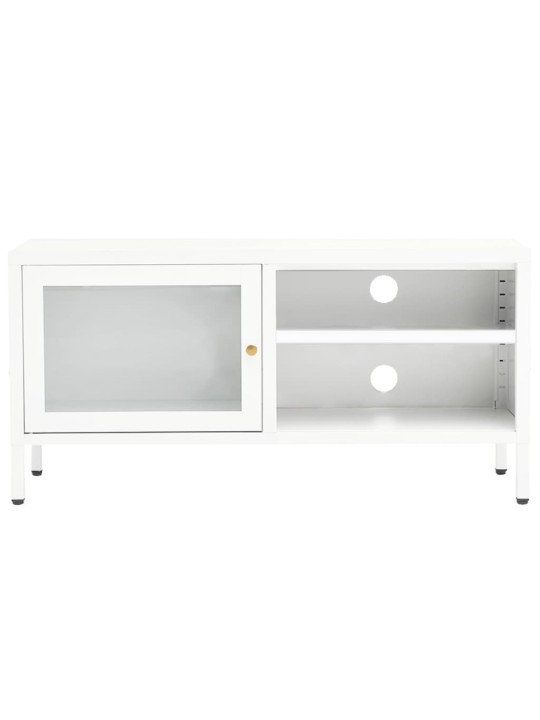Tv skapītis, balts, 90x30x44 cm, tērauds un stikls