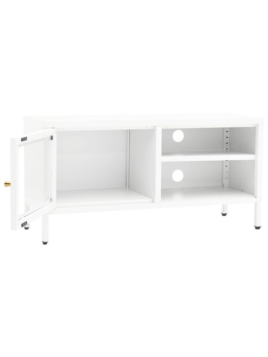 Tv skapītis, balts, 90x30x44 cm, tērauds un stikls