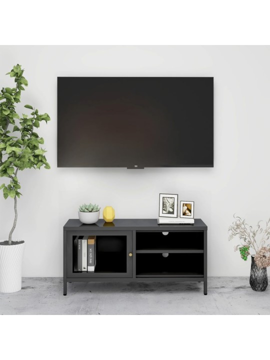Tv skapītis, antracītpelēks, 90x30x44 cm, tērauds un stikls