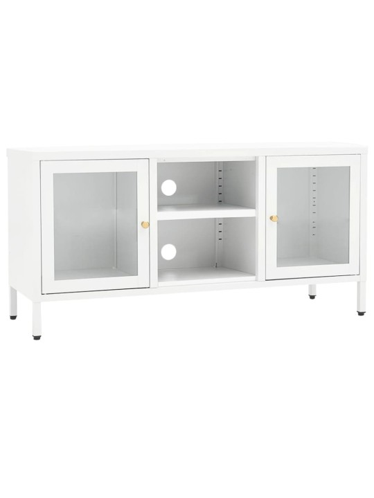 Tv skapītis, balts, 105x35x52 cm, tērauds un stikls