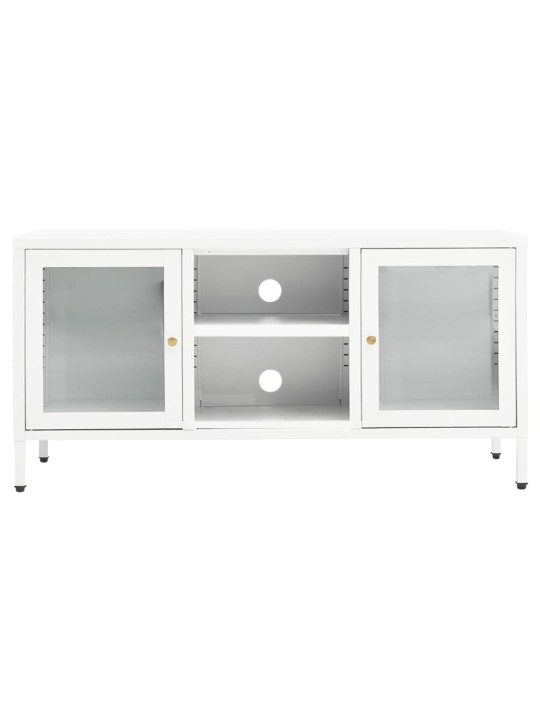 Tv skapītis, balts, 105x35x52 cm, tērauds un stikls