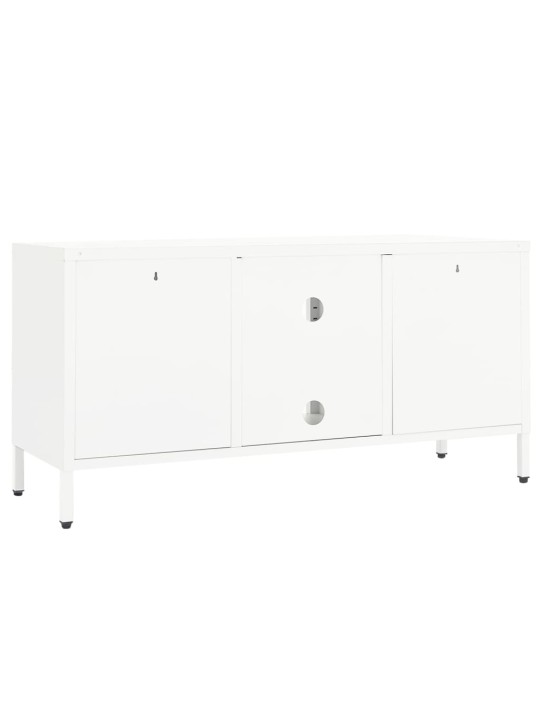Tv skapītis, balts, 105x35x52 cm, tērauds un stikls