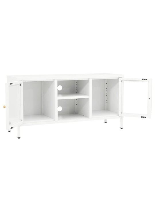 Tv skapītis, balts, 105x35x52 cm, tērauds un stikls