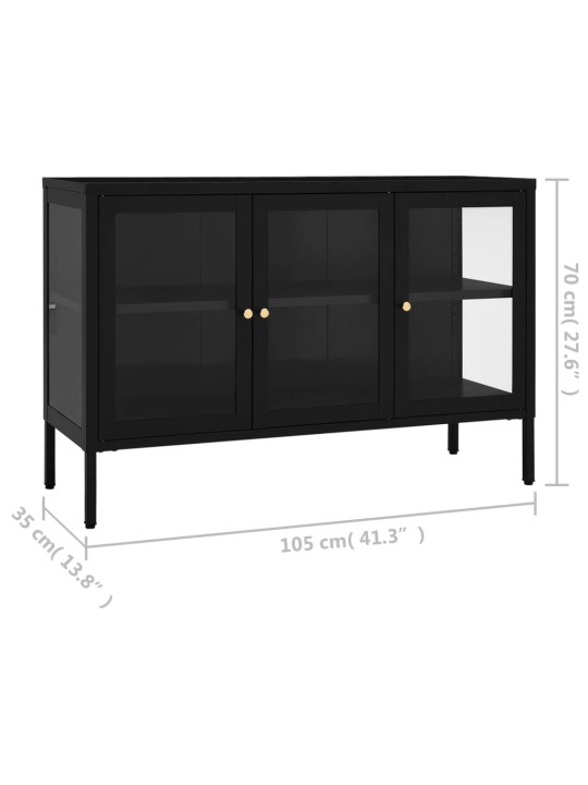 Kumode, melna, 105x35x70 cm, tērauds un stikls