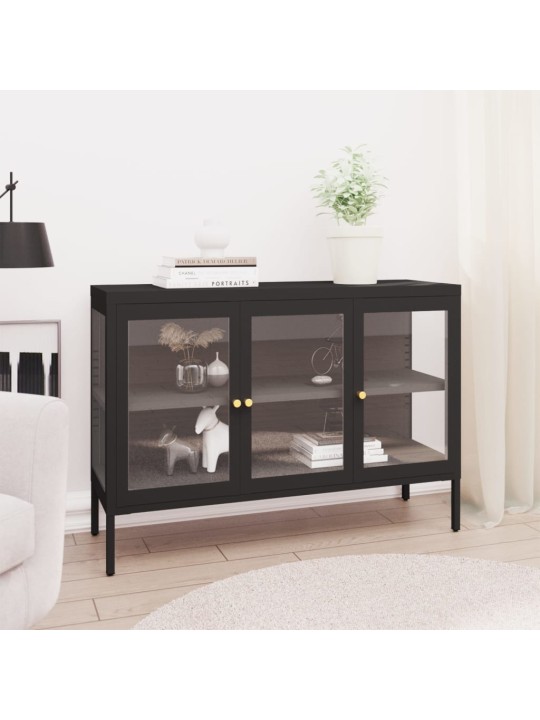Kumode, melna, 105x35x70 cm, tērauds un stikls