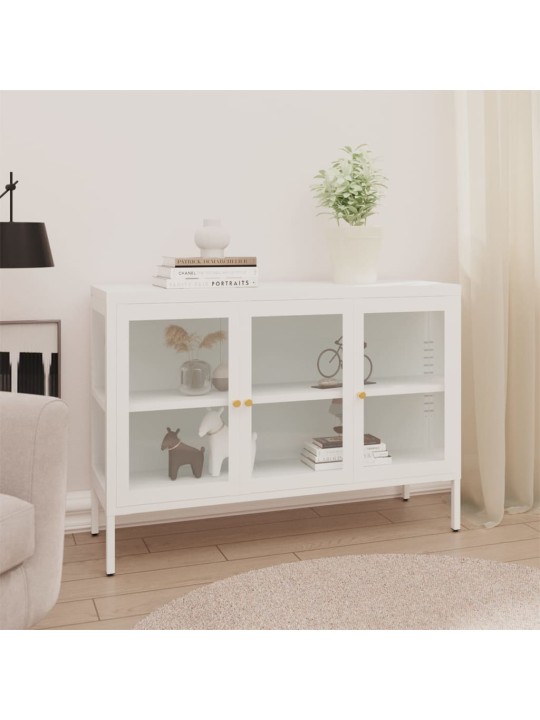 Kumode, balta, 105x35x70 cm, tērauds un stikls
