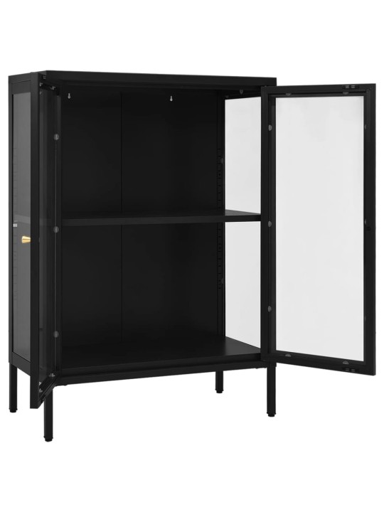 Kumode, melna, 75x35x105 cm, tērauds un stikls