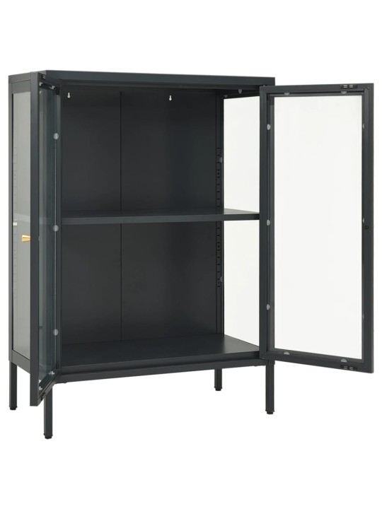 Kumode, antracītpelēka, 75x35x105 cm, tērauds un stikls